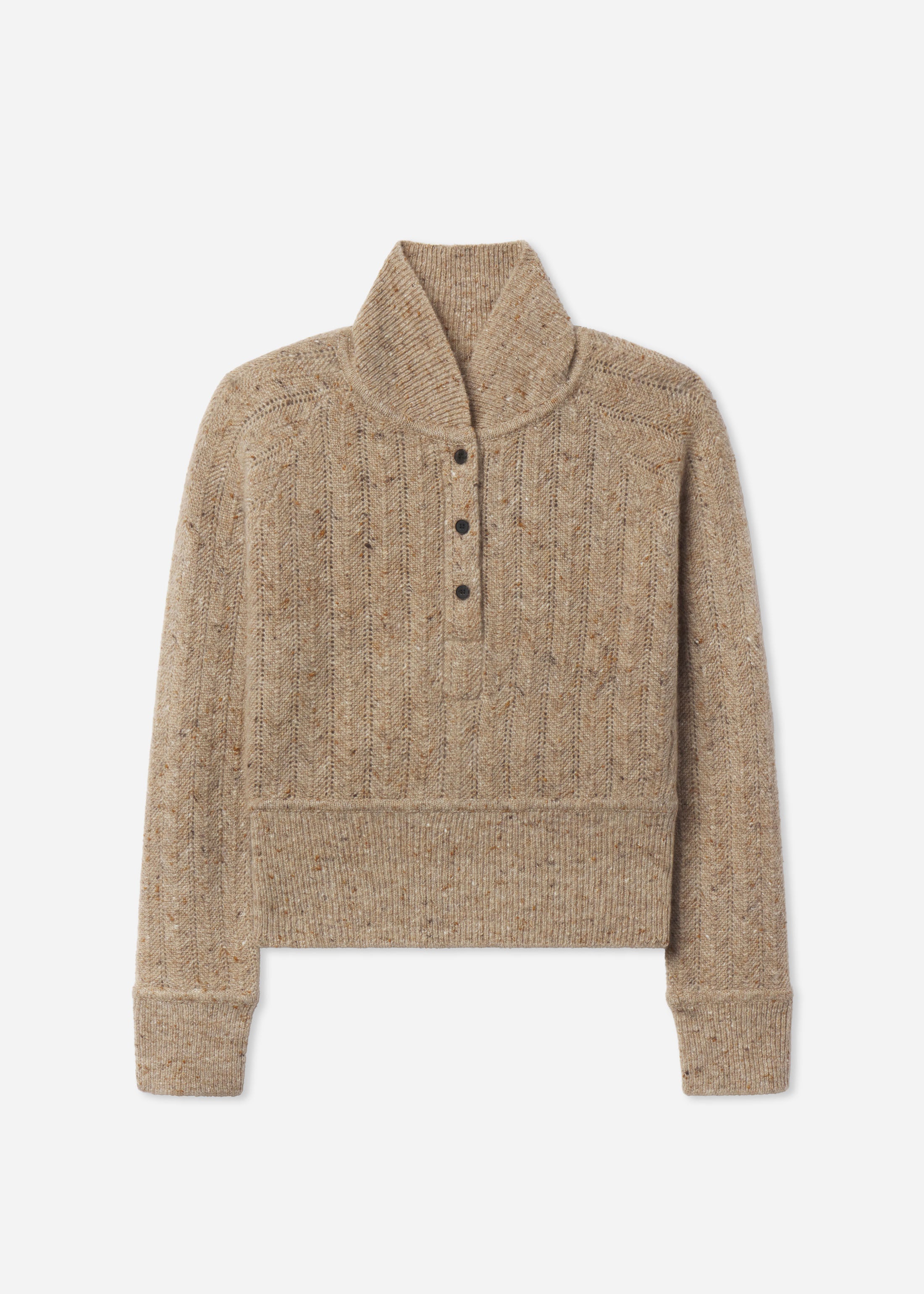 Cropped Henley Sweater in Wool Cashmere Blend - Antelope