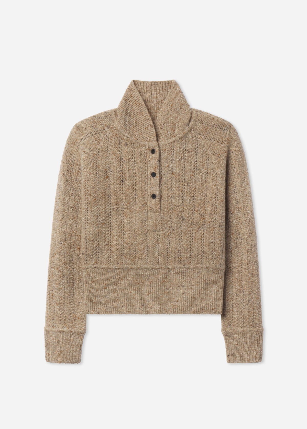 Cropped Henley Sweater in Wool Cashmere Blend - Antelope, image 5 of 5