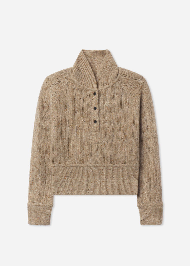Cropped Henley Sweater in Wool Cashmere Blend - Antelope, image 4 of 4