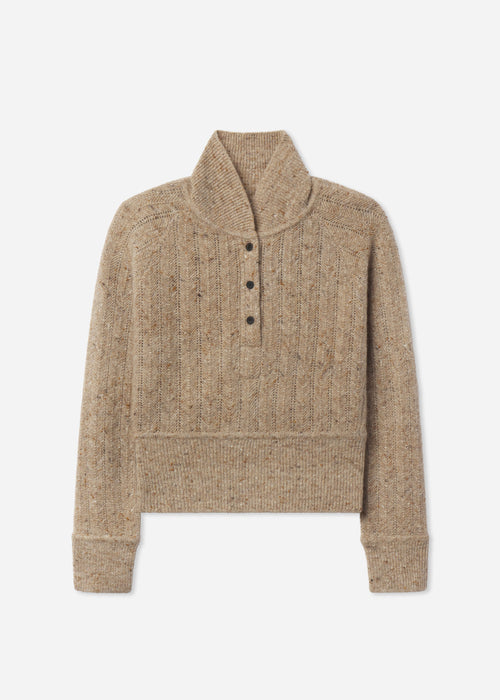 Cropped Henley Sweater in Wool Cashmere Blend - Antelope, image 5 of 5