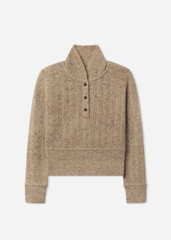 Cropped Henley Sweater in Wool Cashmere Blend - Antelope - CO
