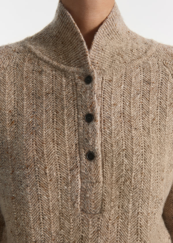 Cropped Henley Sweater in Wool Cashmere Blend - Antelope - CO