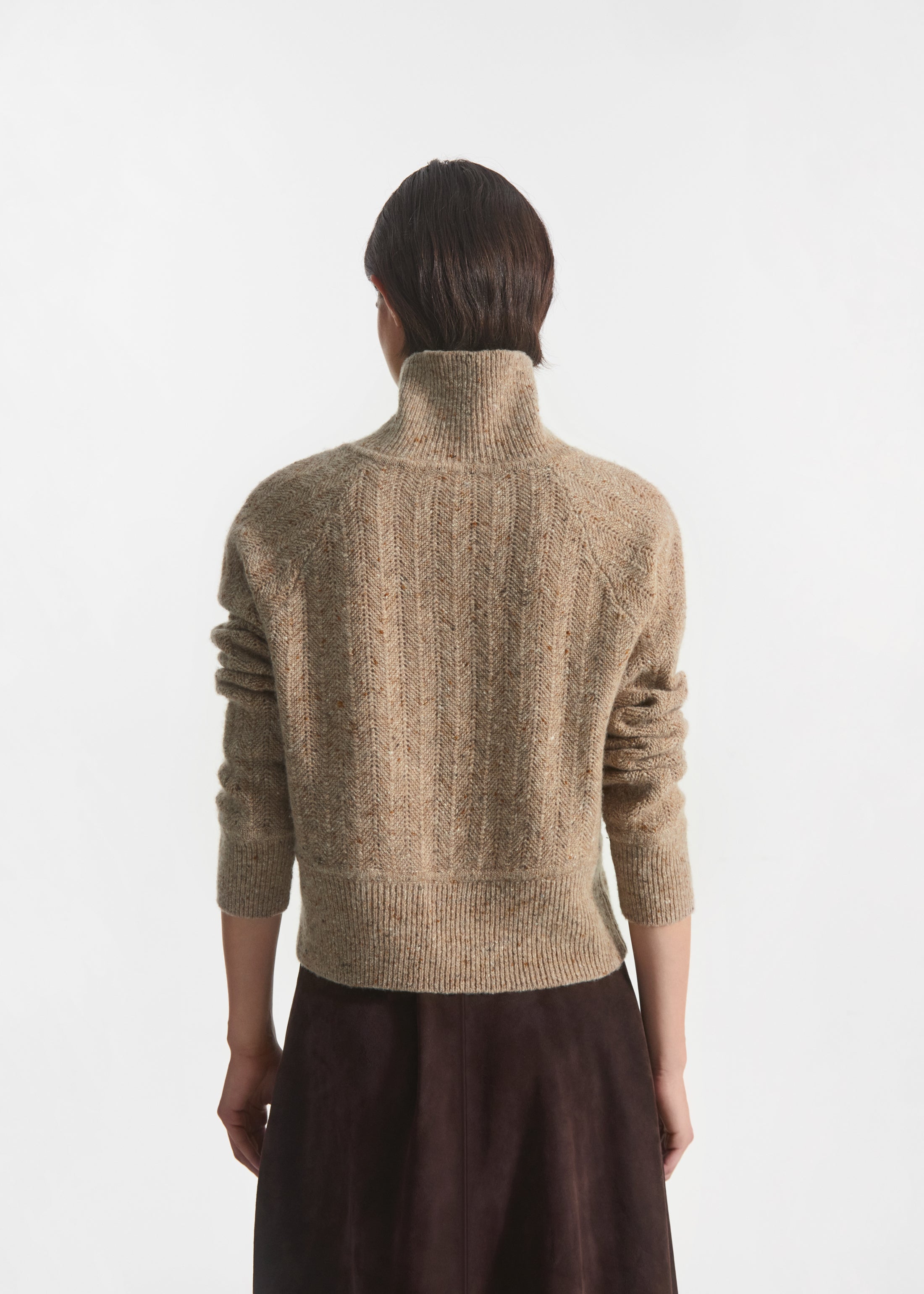 Cropped Henley Sweater in Wool Cashmere Blend - Antelope