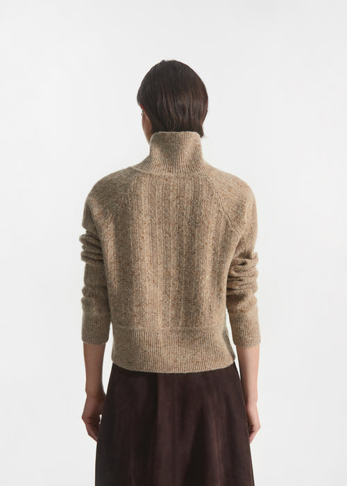 Cropped Henley Sweater in Wool Cashmere Blend - Antelope, image 3 of 5