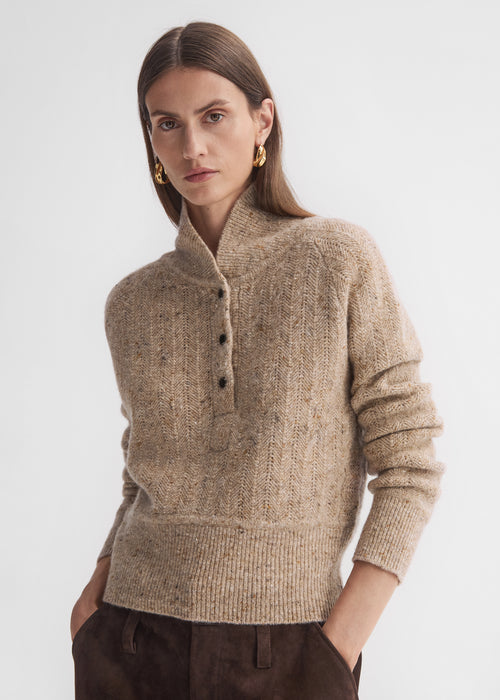 Cropped Henley Sweater in Wool Cashmere Blend - Antelope, image 3 of 4