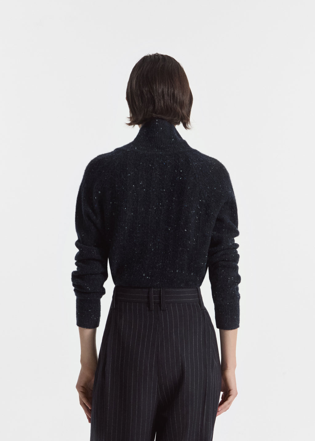 Cropped Henley Sweater in Wool Cashmere Blend - Navy Melange - CO