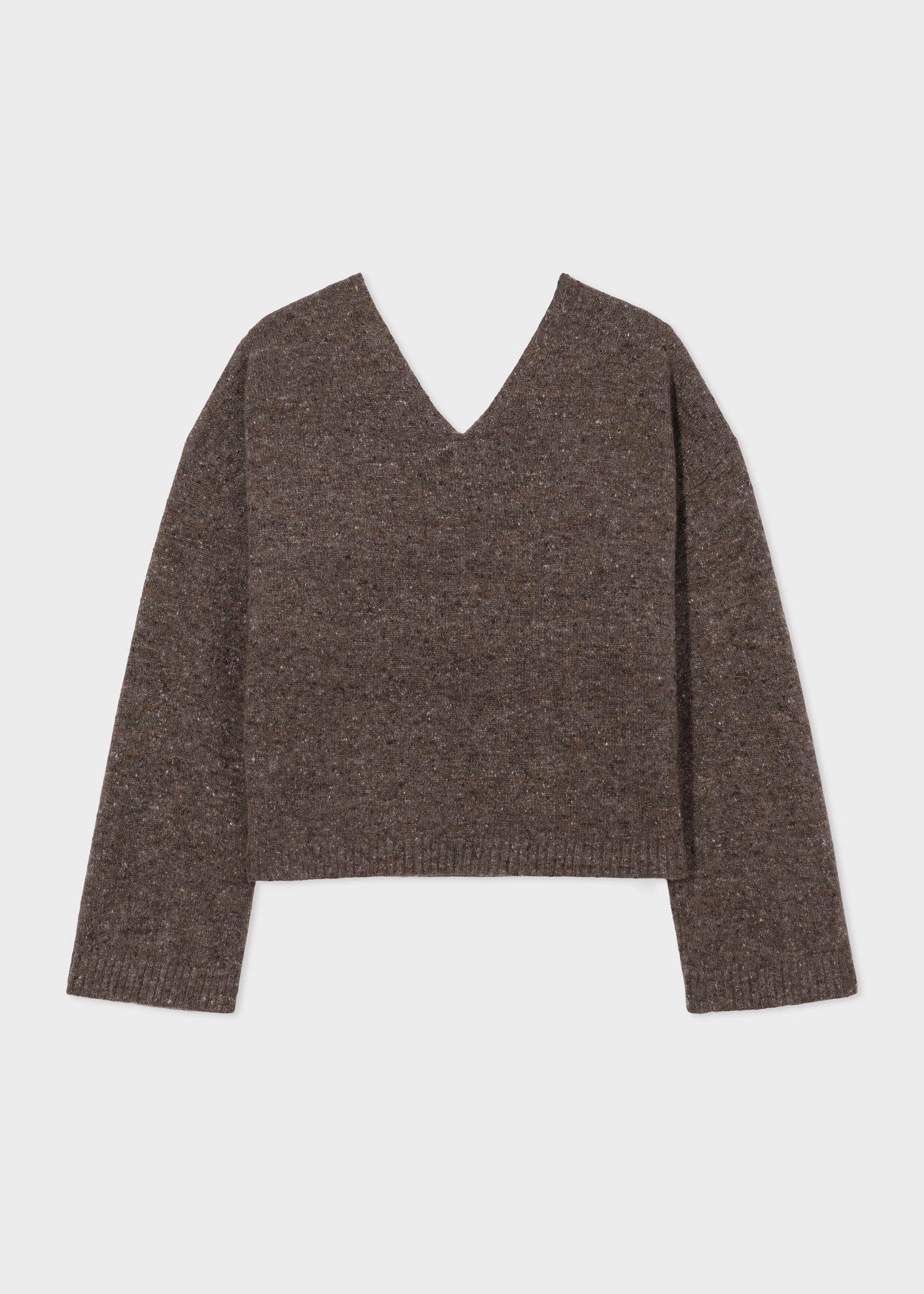 V-Neck Sweater in Wool Cashmere - Brown Melange