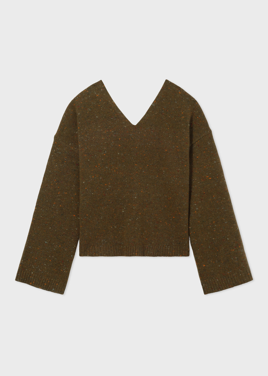 V-Neck Sweater in Wool Cashmere - Green Melange - CO