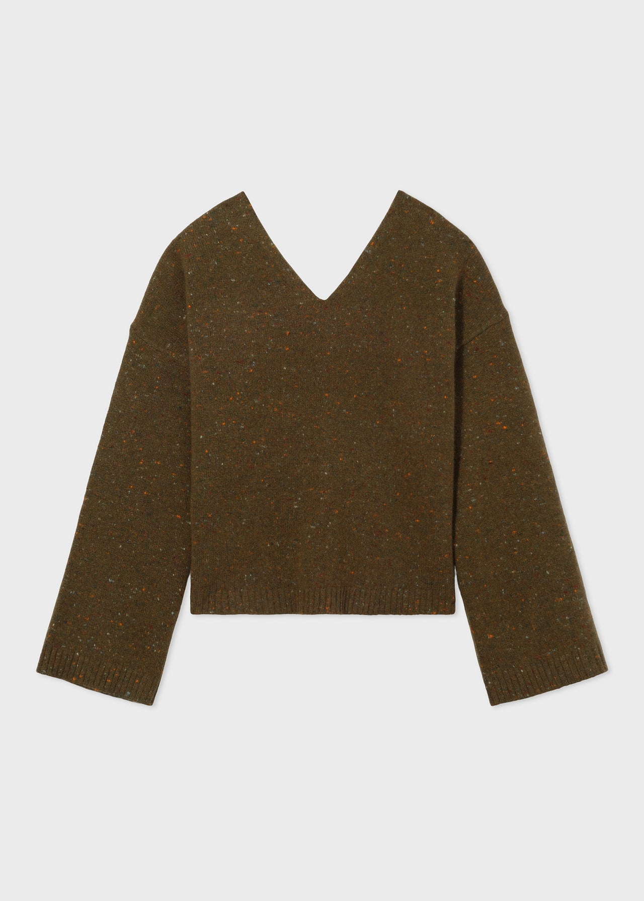 V-Neck Sweater in Wool Cashmere - Green Melange