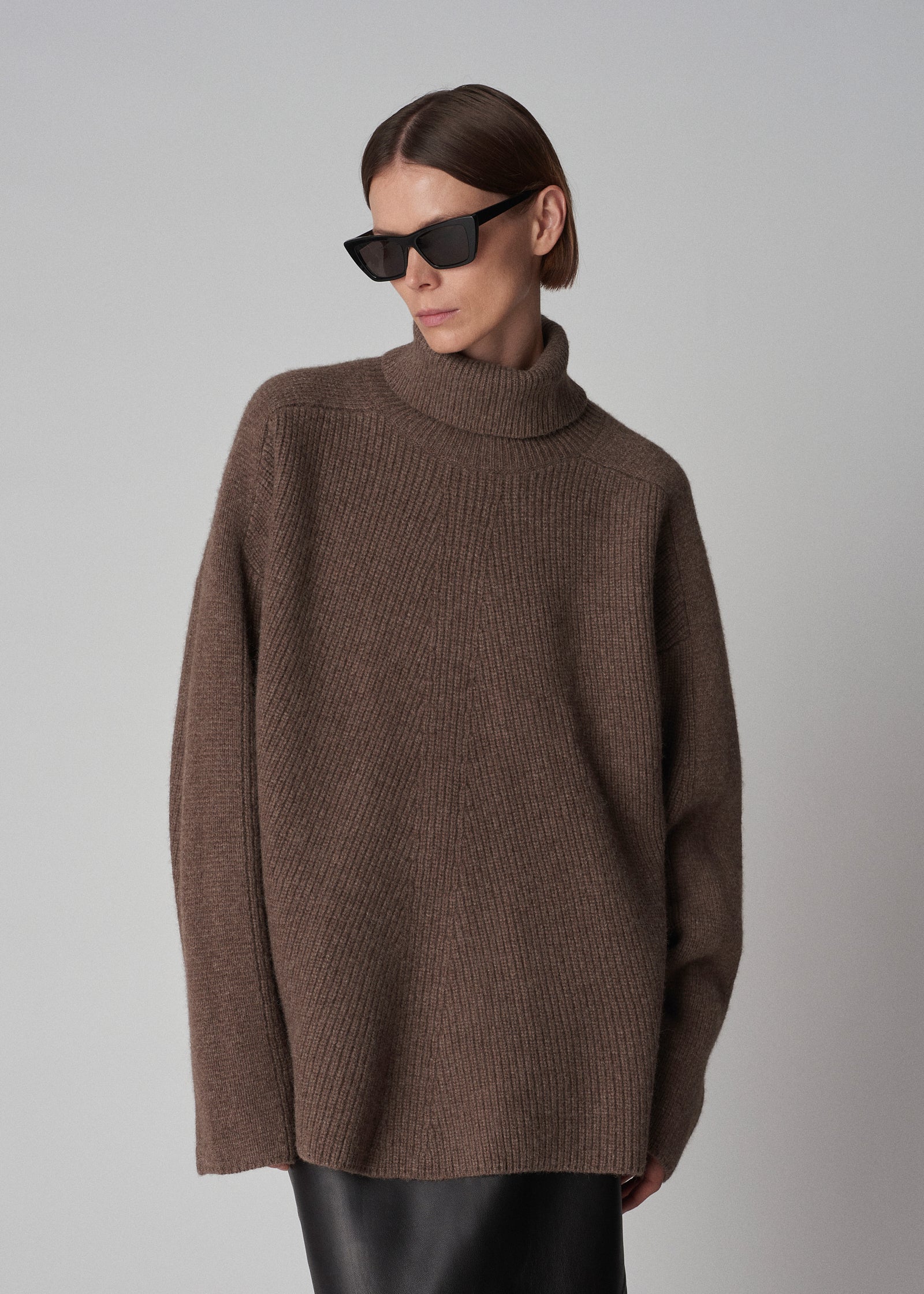 Turtleneck Sweater in Yak Wool - Brown Melange - CO Collections