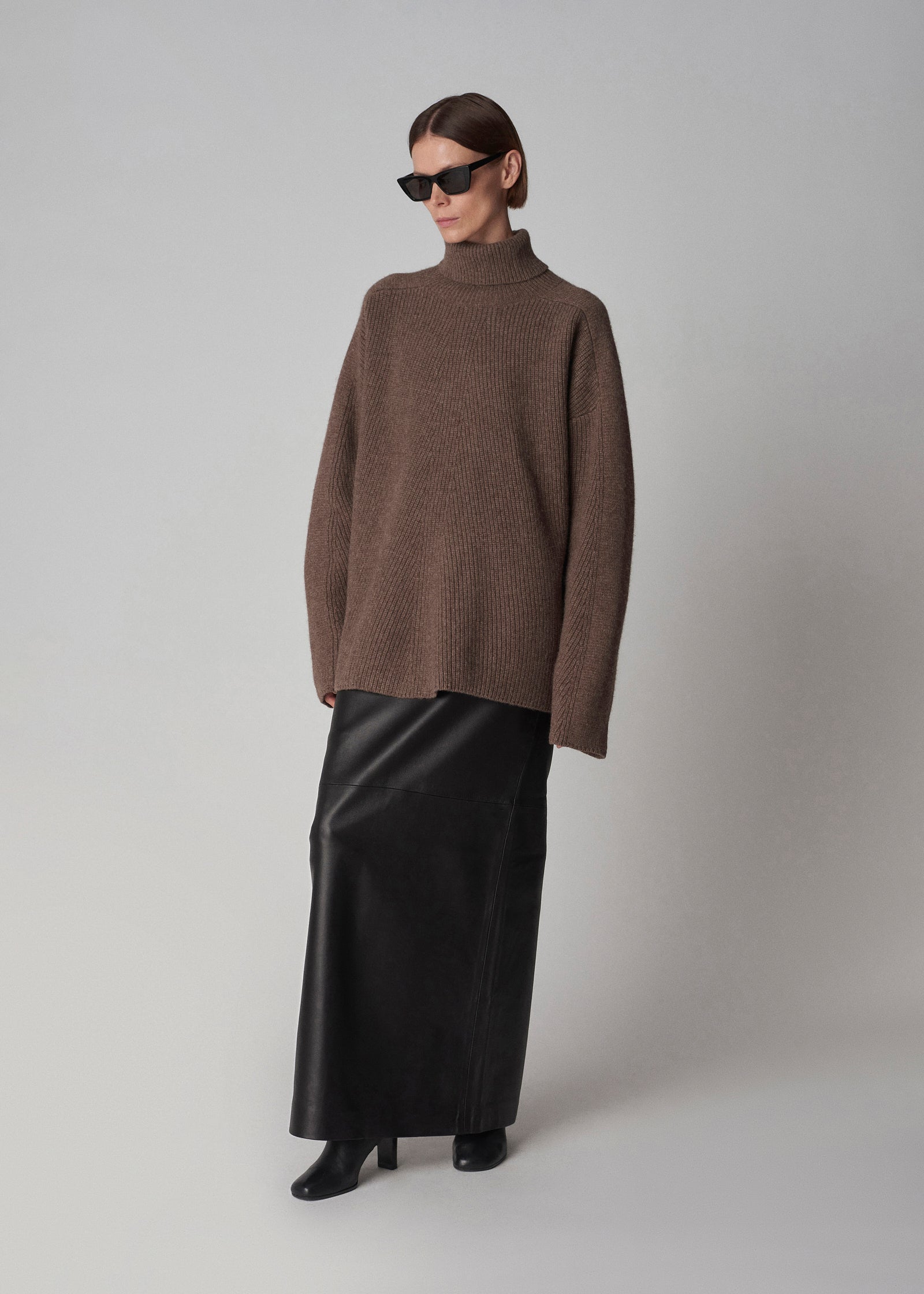 Turtleneck Sweater in Yak Wool - Brown Melange - CO Collections