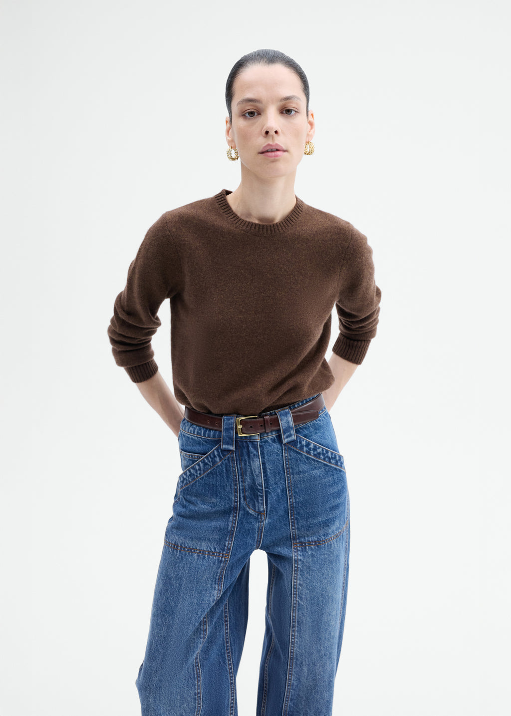 Crew Sweater in Cashmere - Brown - CO