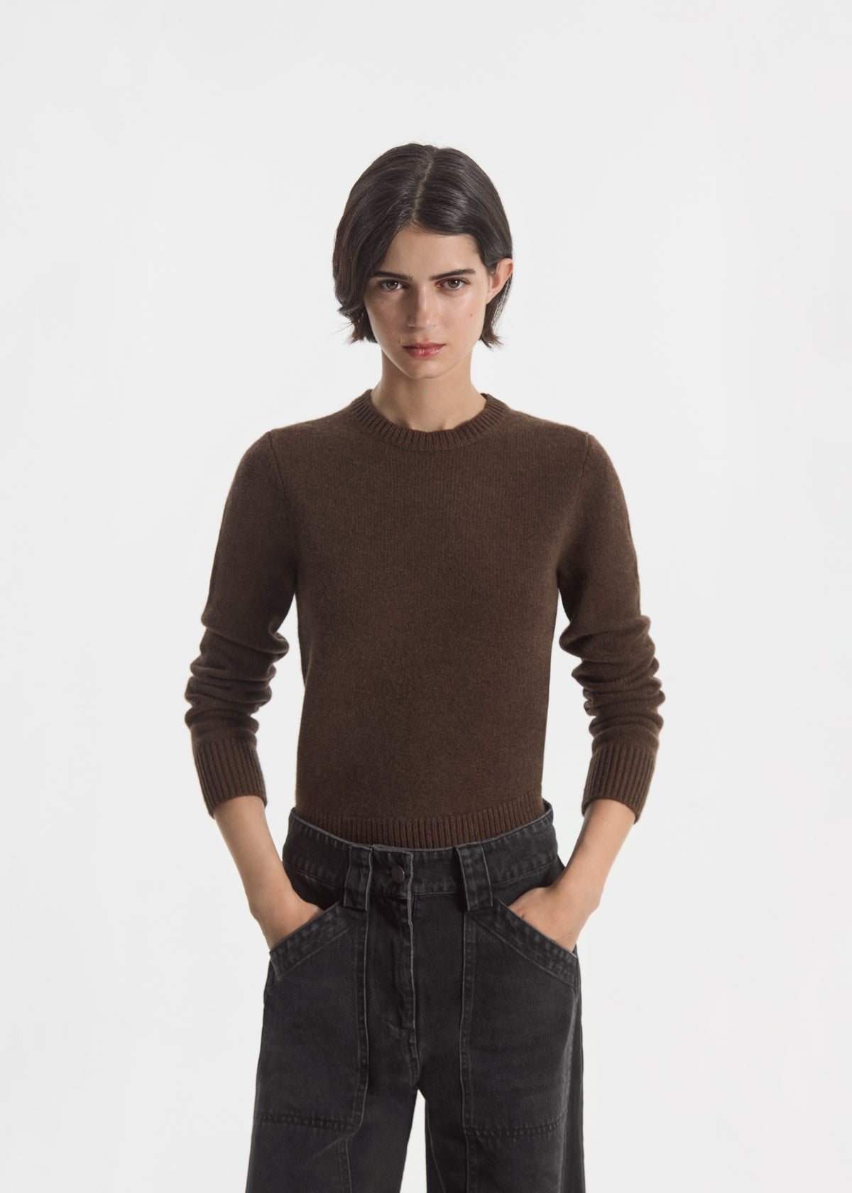 Crew Sweater in Cashmere - Brown, image 1 of 3