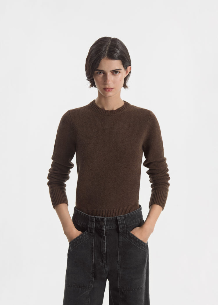 Crew Sweater in Cashmere - Brown, image 1 of 3