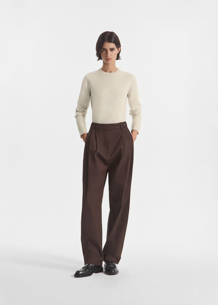 Wide Leg Pleated Pant in Linen - Chocolate, image 1 of 4