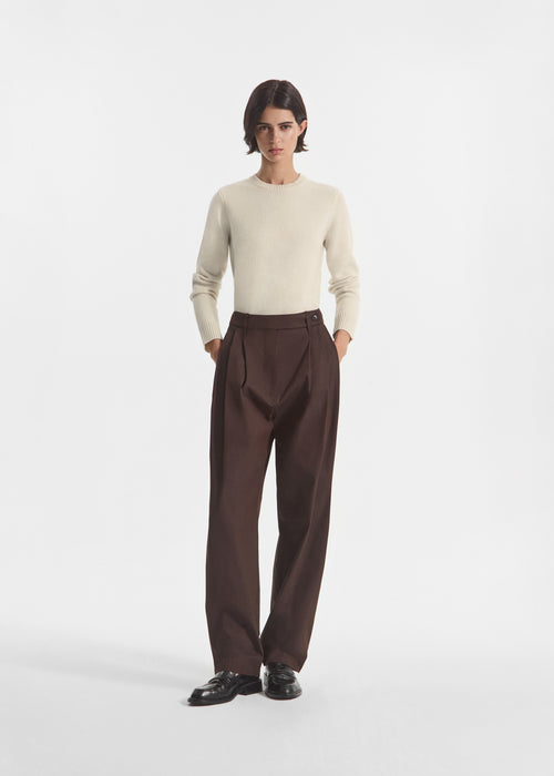 Wide Leg Pleated Pant in Linen - Chocolate, image 1 of 4