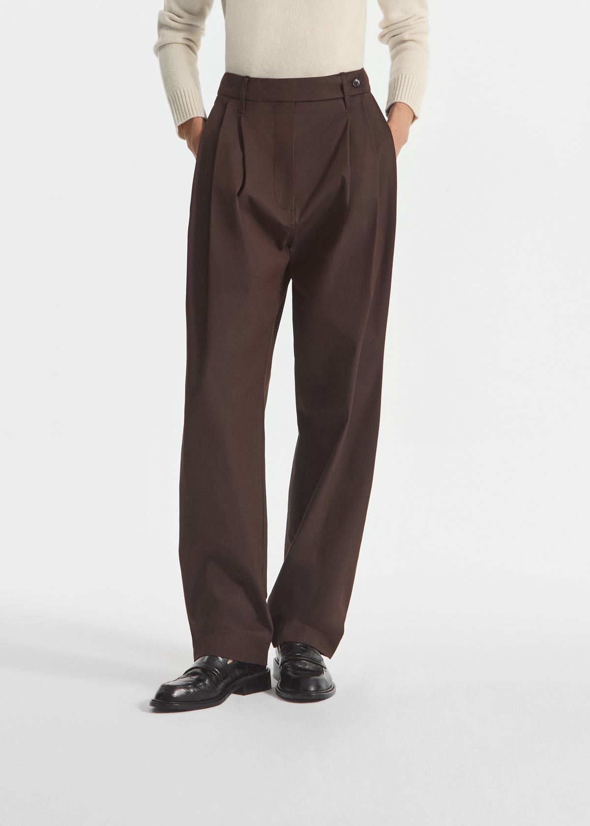 Wide Leg Pleated Pant in Linen - Chocolate, image 2 of 4