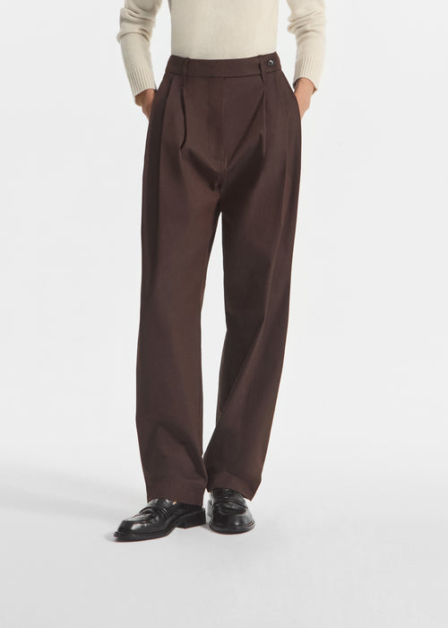 Wide Leg Pleated Pant in Linen - Chocolate, image 2 of 4