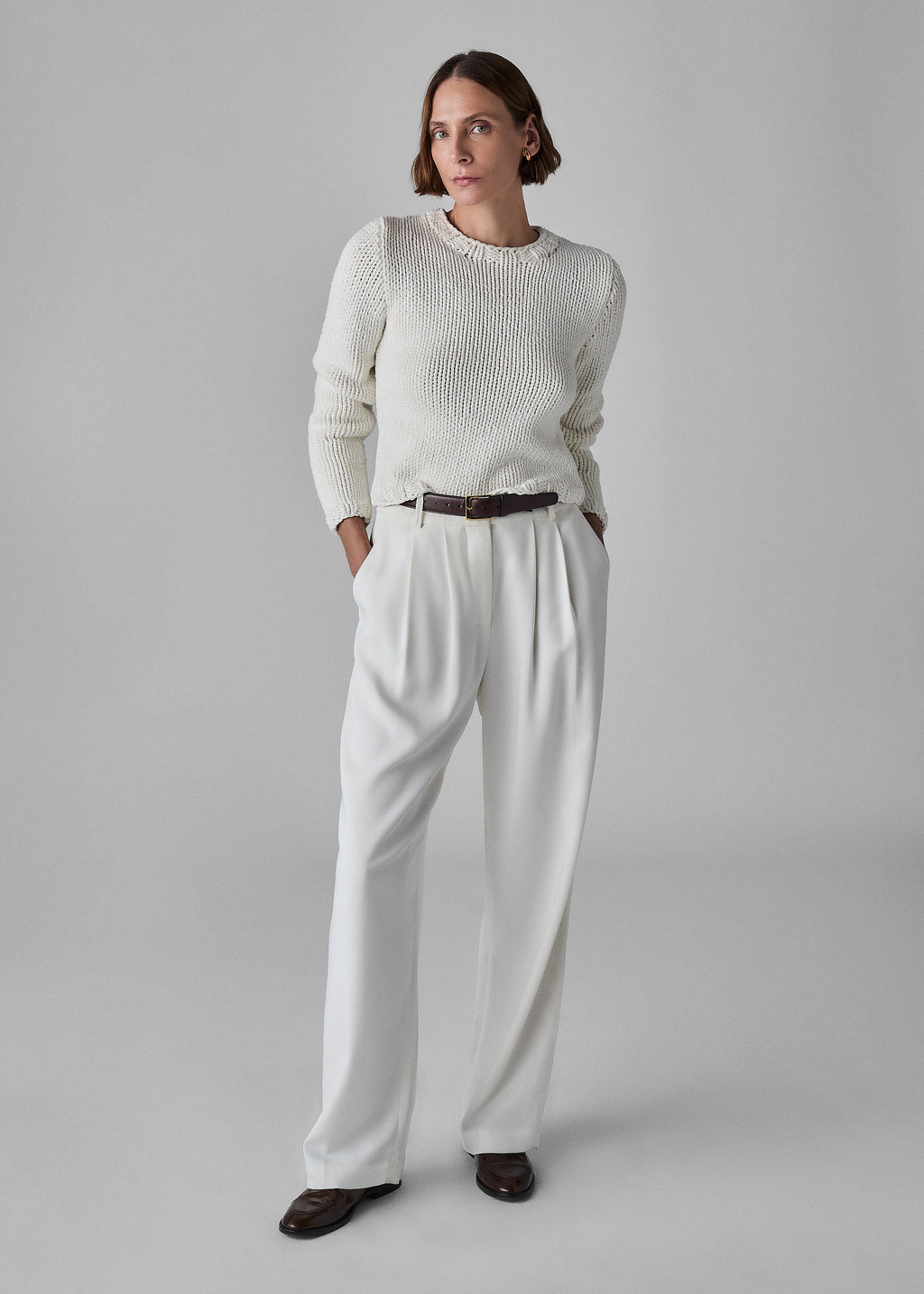 Fitted Crew Neck Sweater in Cotton - White - CO