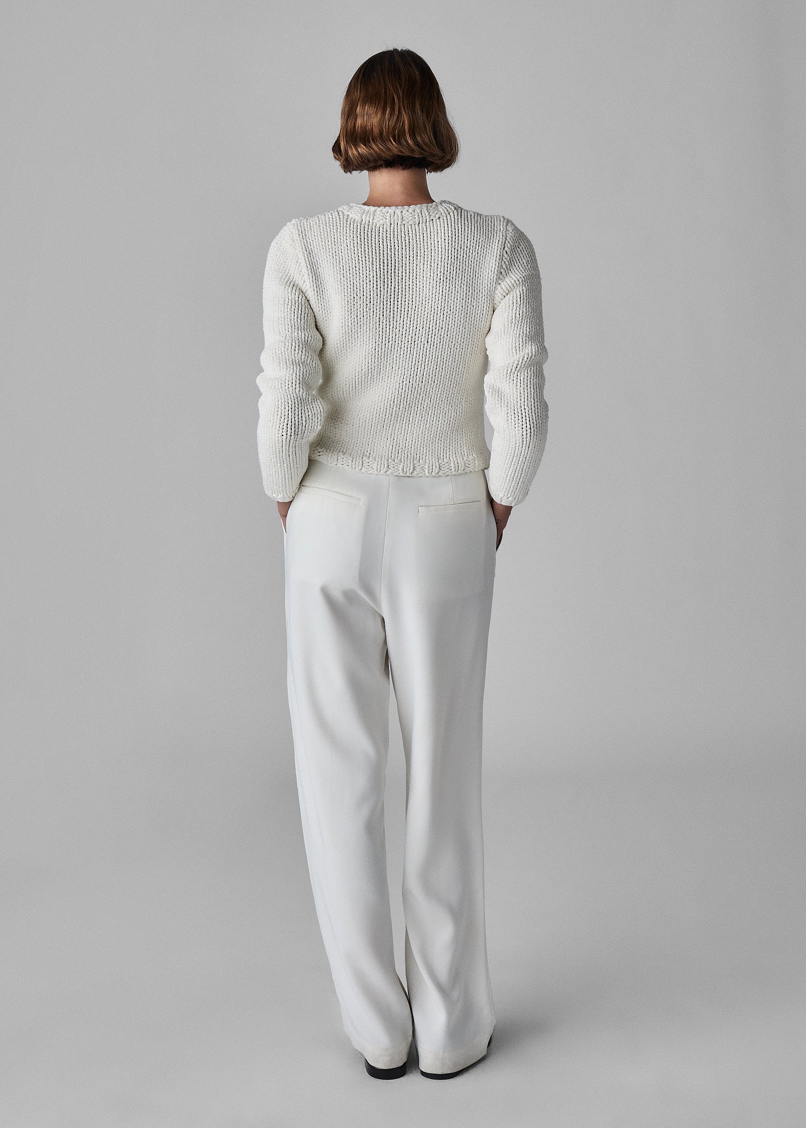 Fitted Crew Neck Sweater in Cotton - White