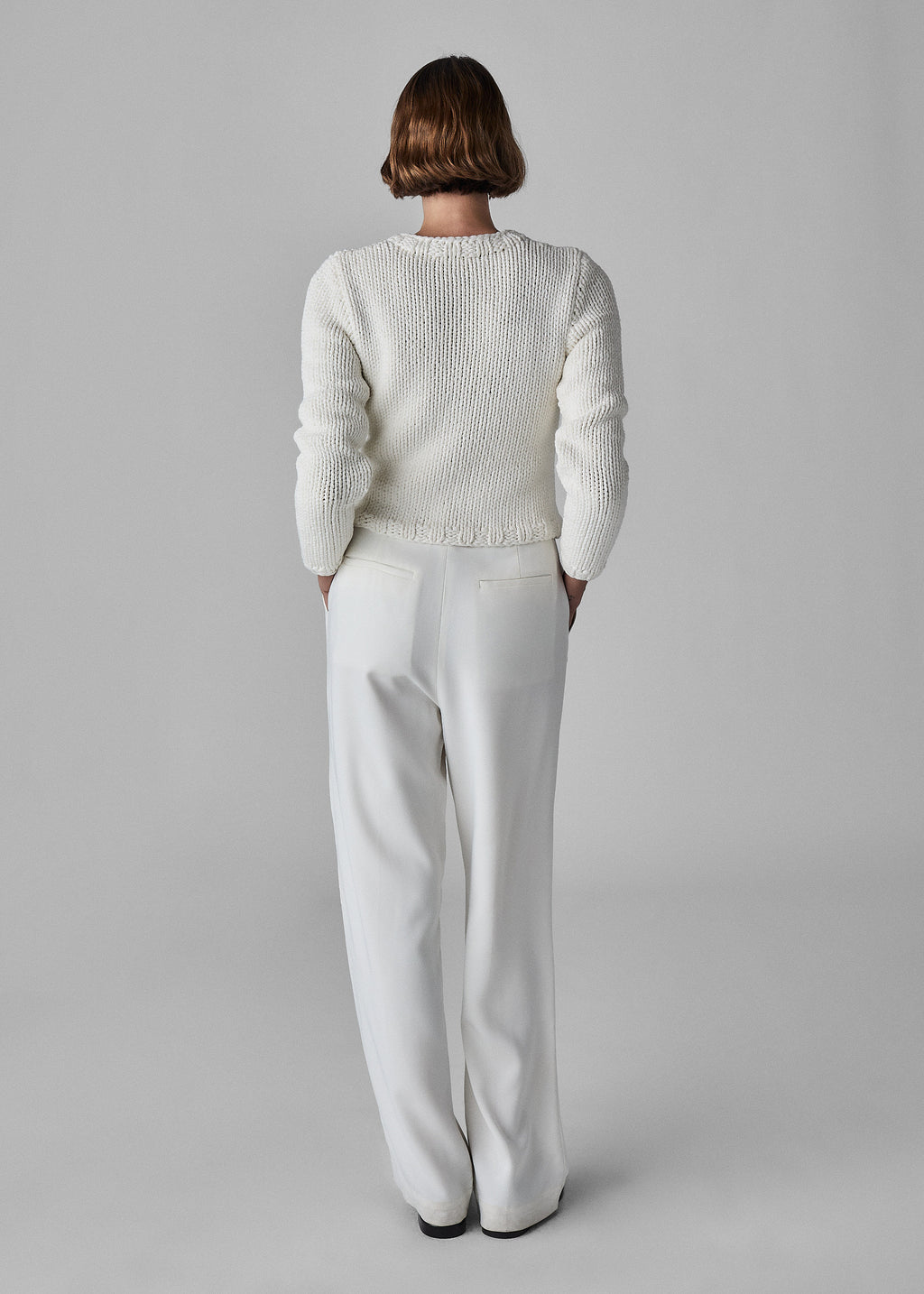 Fitted Crew Neck Sweater in Cotton - White - CO