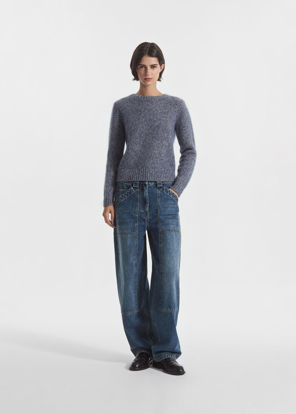 Long Sleeve Crewneck in Cashmere - Blue Melange - CO