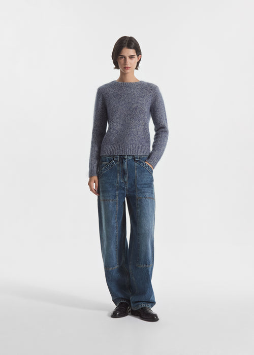 Long Sleeve Crewneck in Cashmere - Blue Melange, image 3 of 5