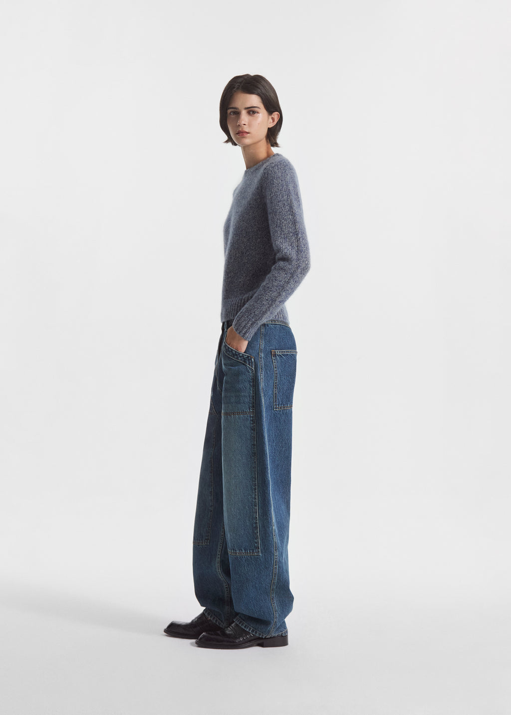 Long Sleeve Crewneck in Cashmere - Blue Melange - CO