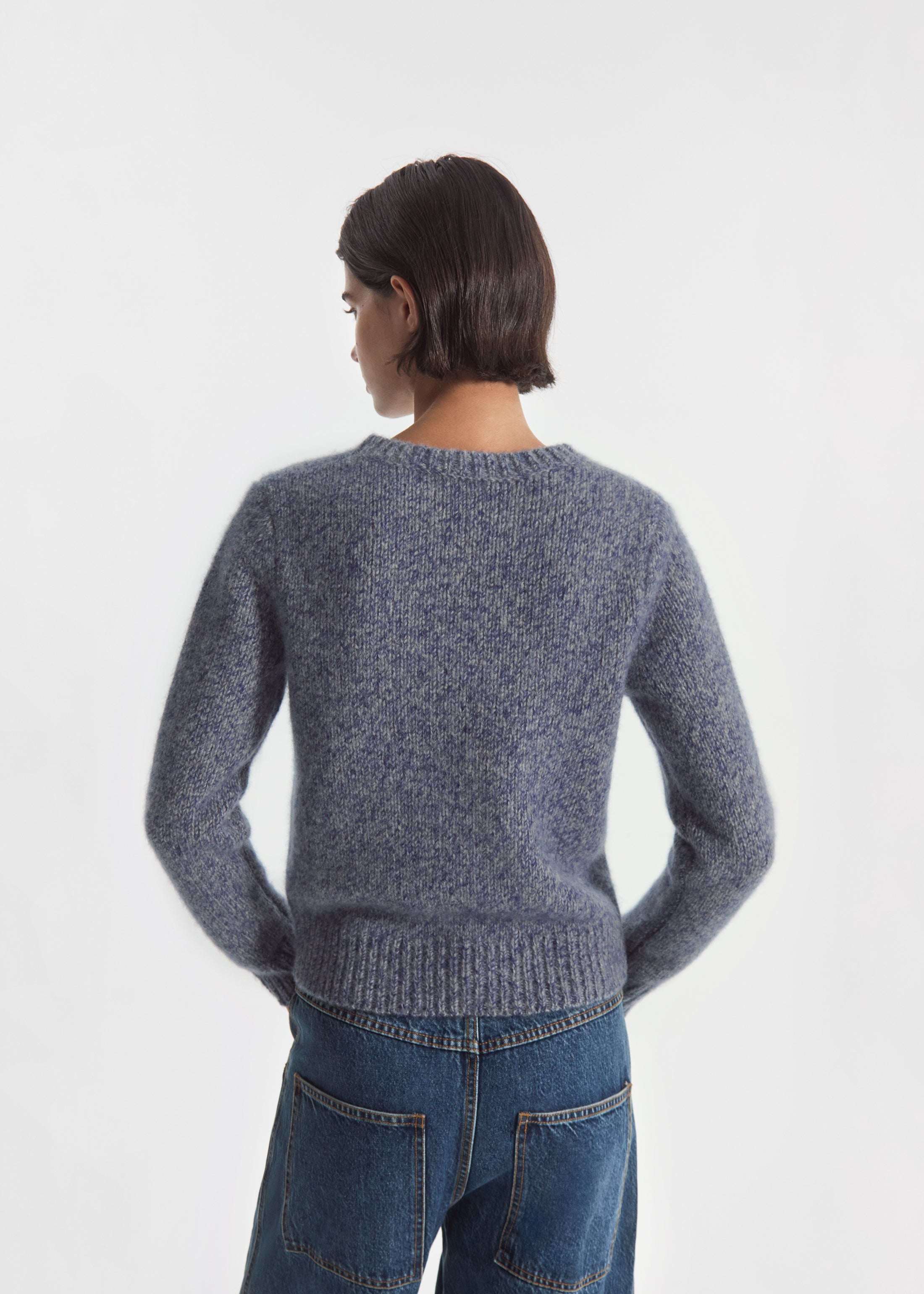 Long Sleeve Crewneck in Cashmere - Blue Melange