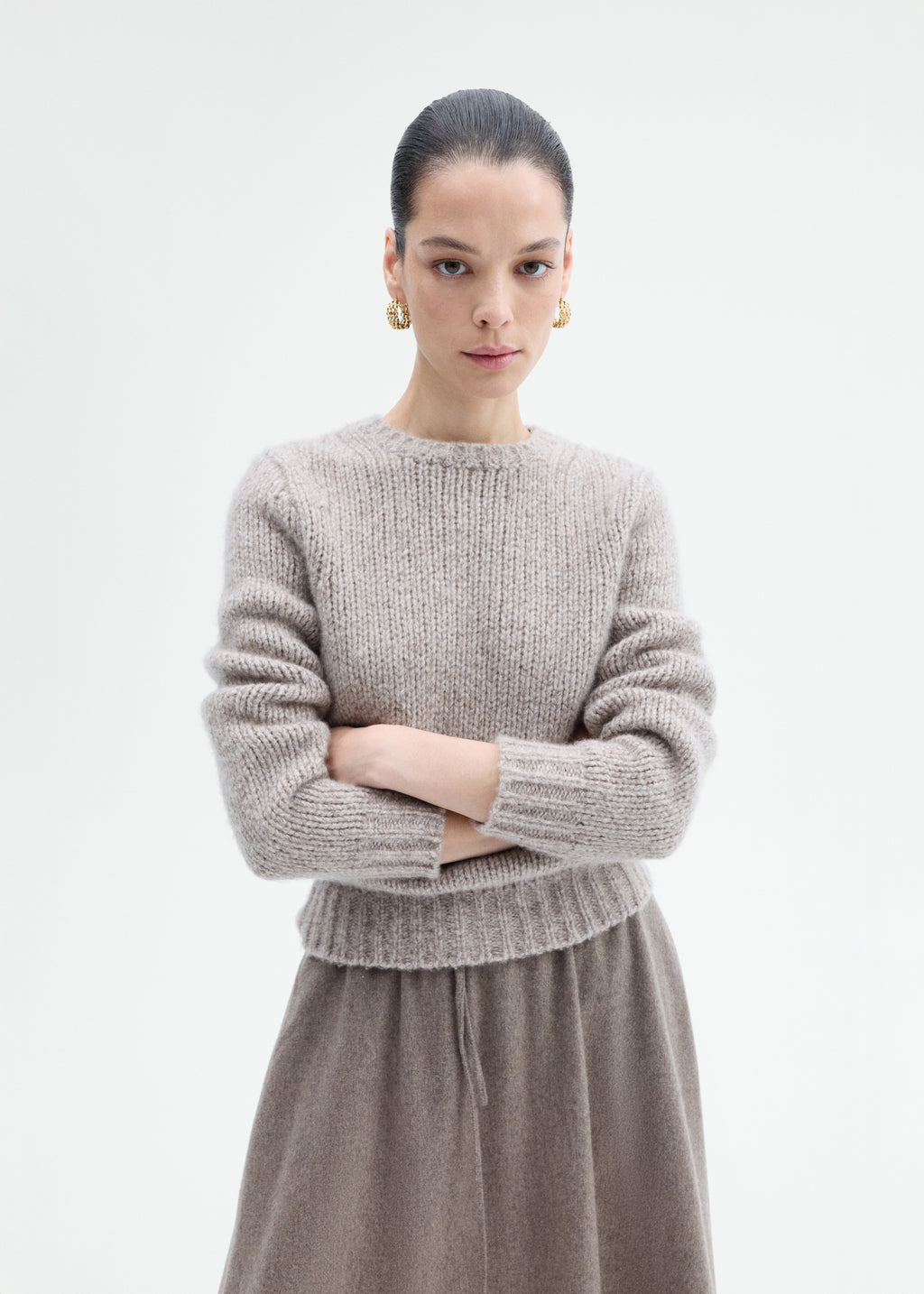 Fitted Crew Sweater in Cashmere - Hickory - CO