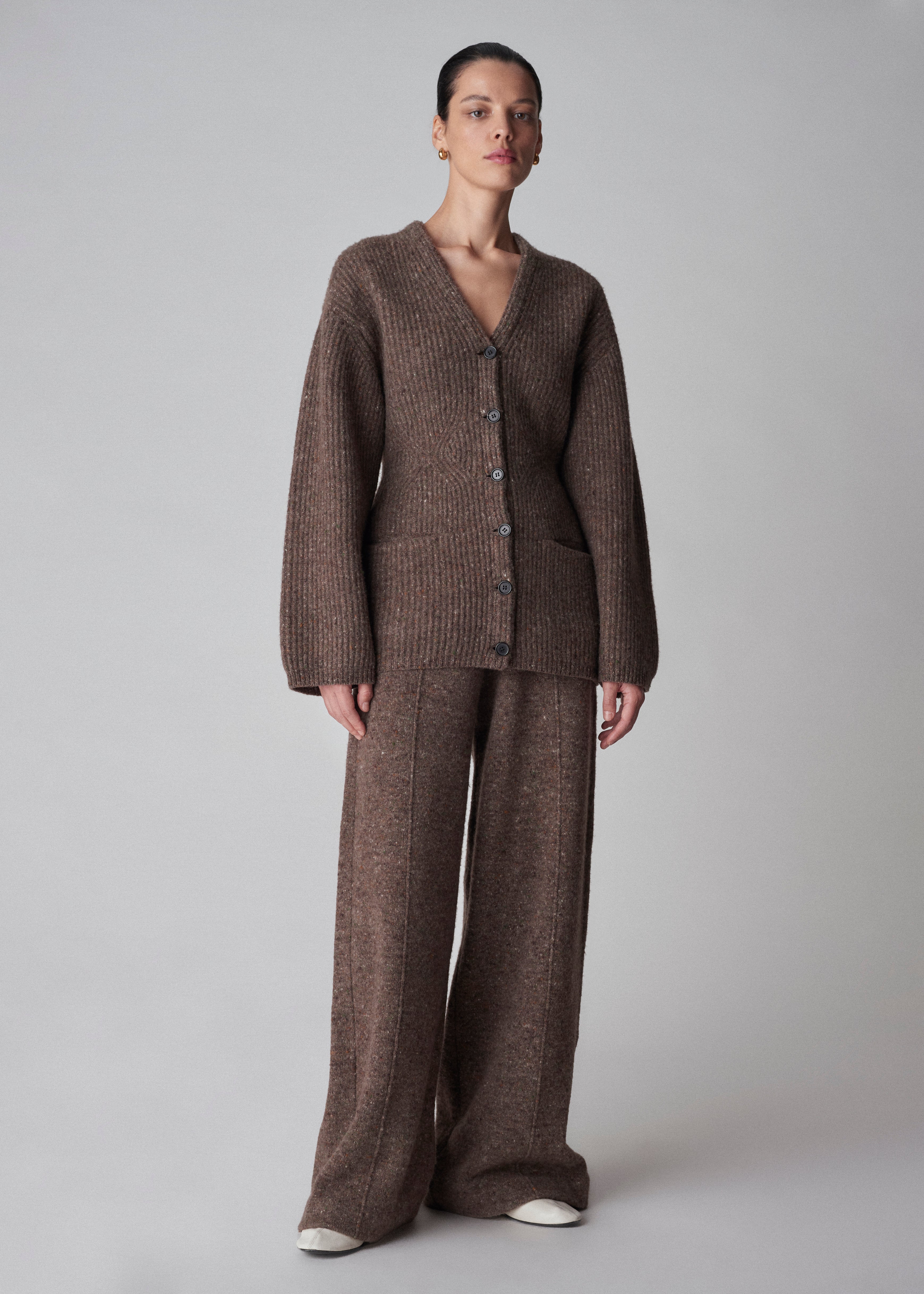 Pull Up Pant in Tweed Knit - Brown Melange