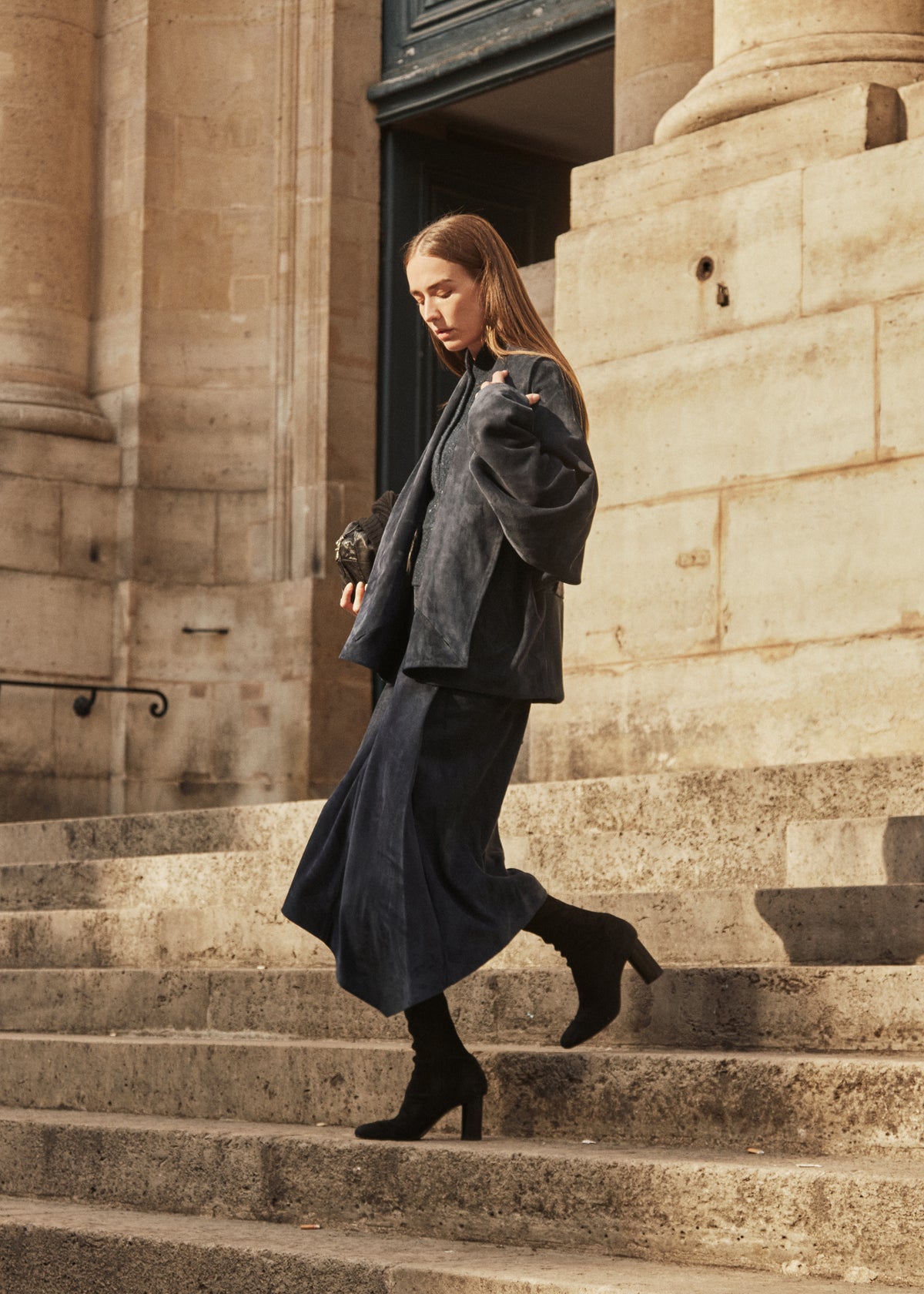 Wrap Jacket in Suede - Navy