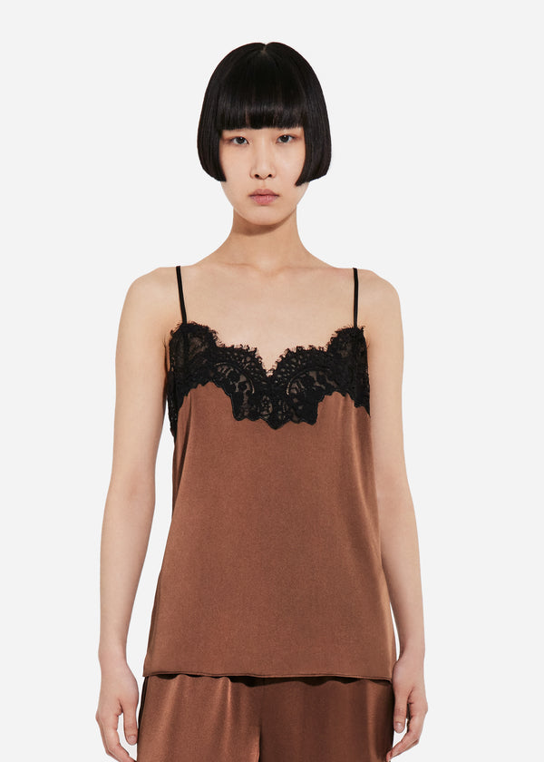 Lace Camisole in Silk - Chocolate - CO
