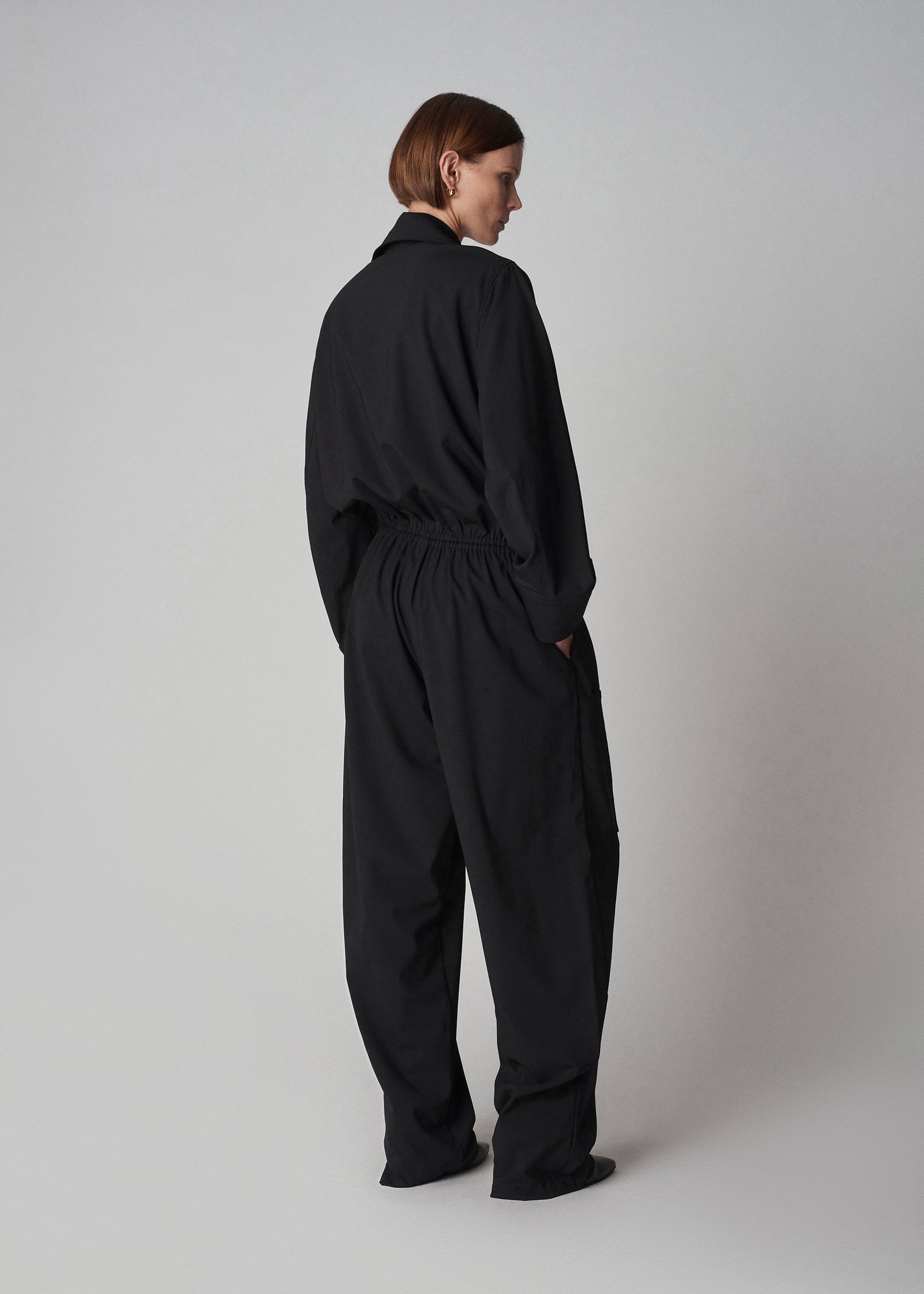 Aviator Jumpsuit in Virgin Wool - Black