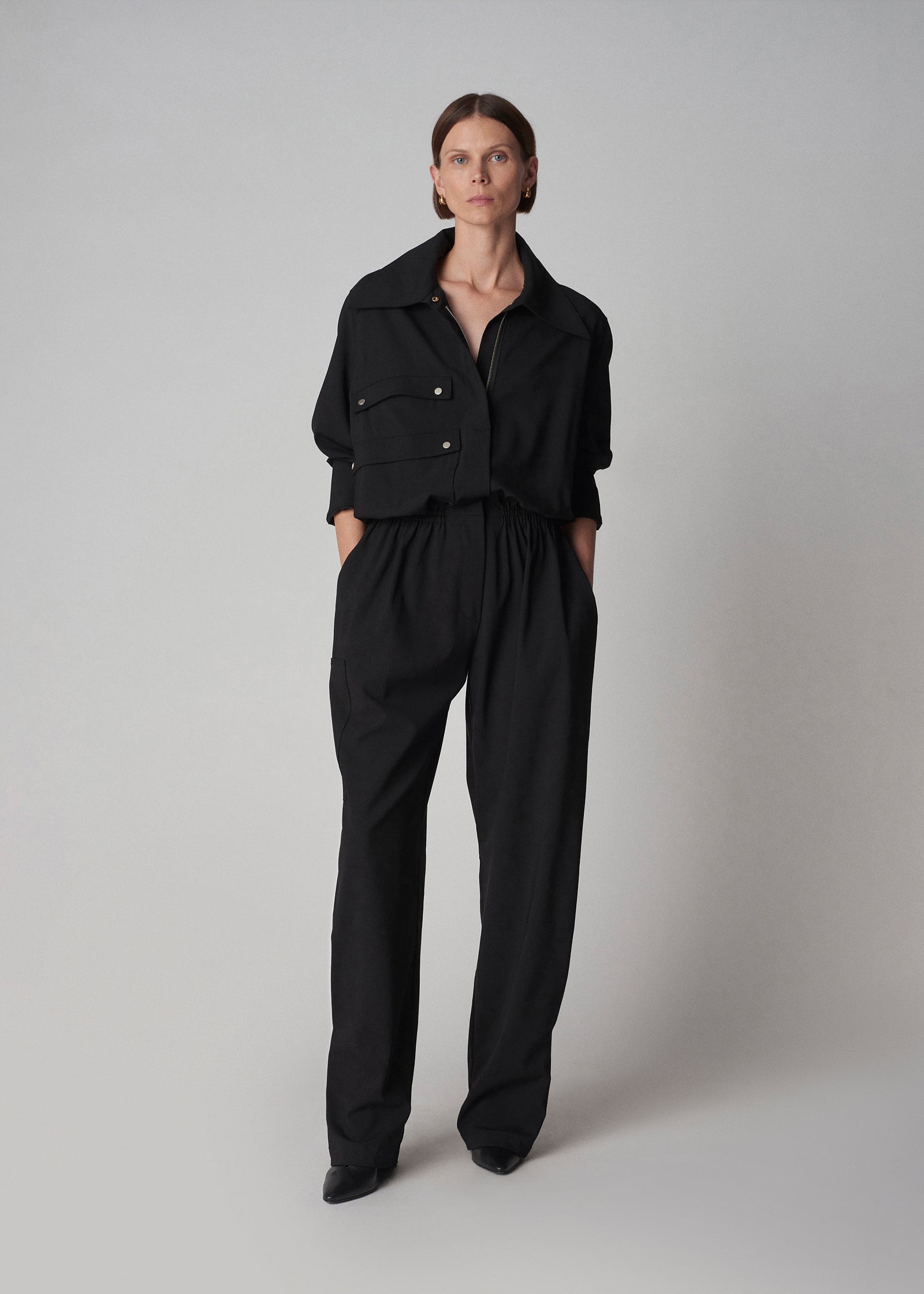 Aviator Jumpsuit in Virgin Wool - Black