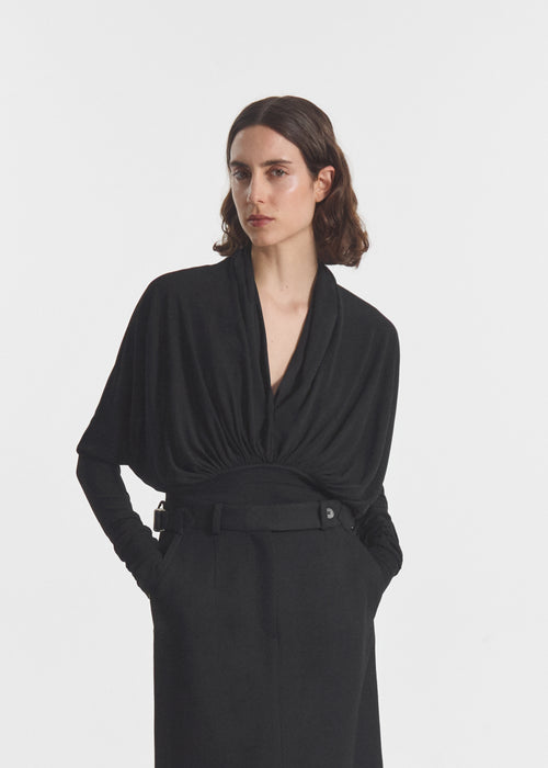 Gathered Bodysuit in Jersey - Black, image 4 of 5