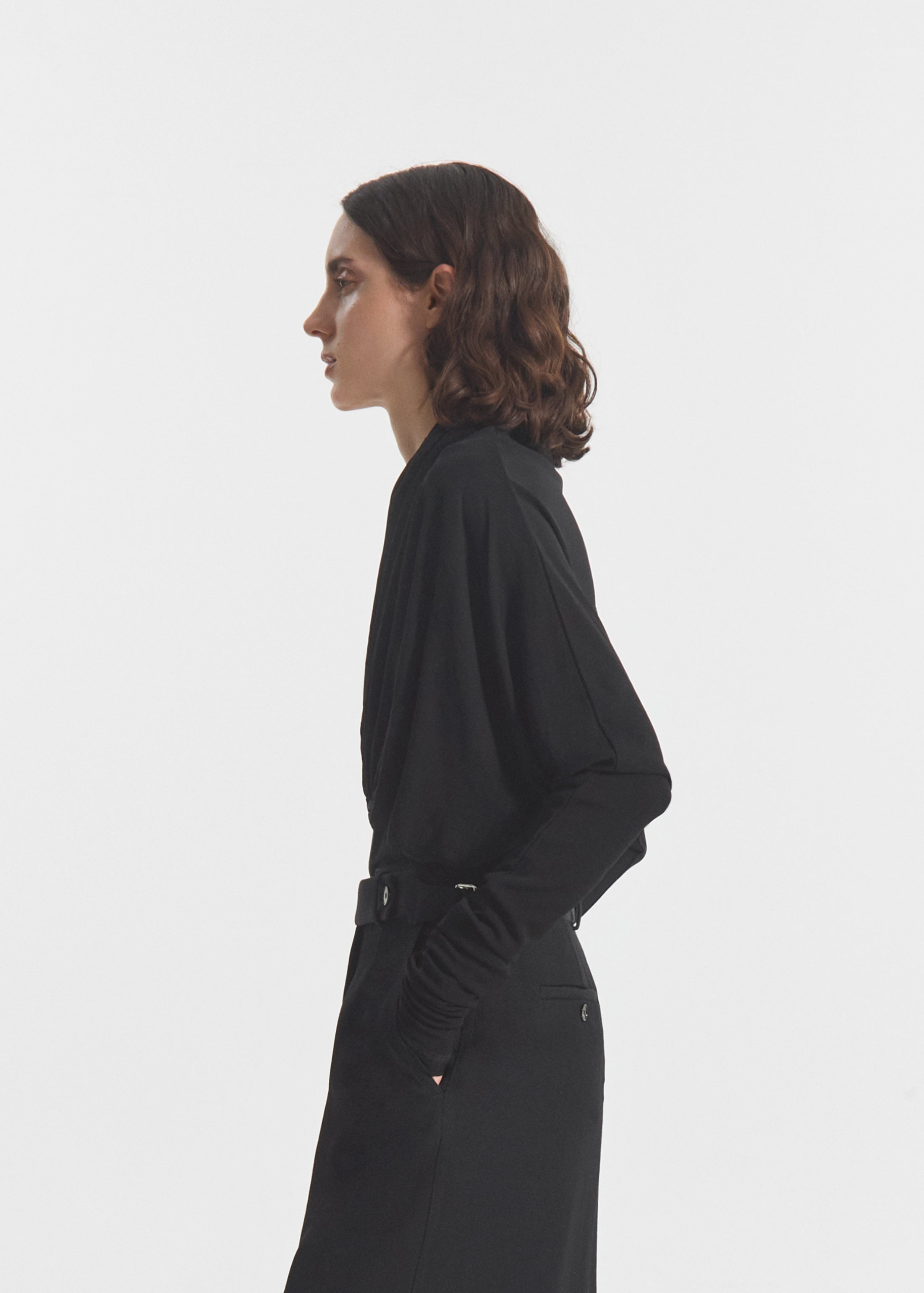 Gathered Bodysuit in Jersey - Black, image 3 of 5