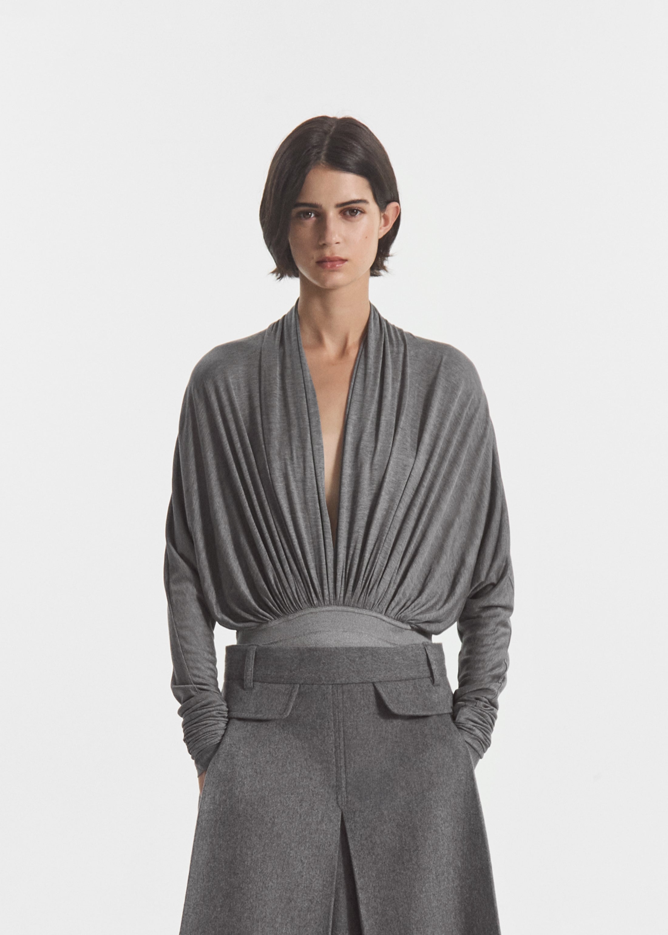 Gathered Bodysuit in Jersey - Grey, image 1 of 5