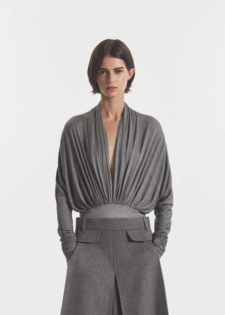 Gathered Bodysuit in Jersey - Grey, image 1 of 5