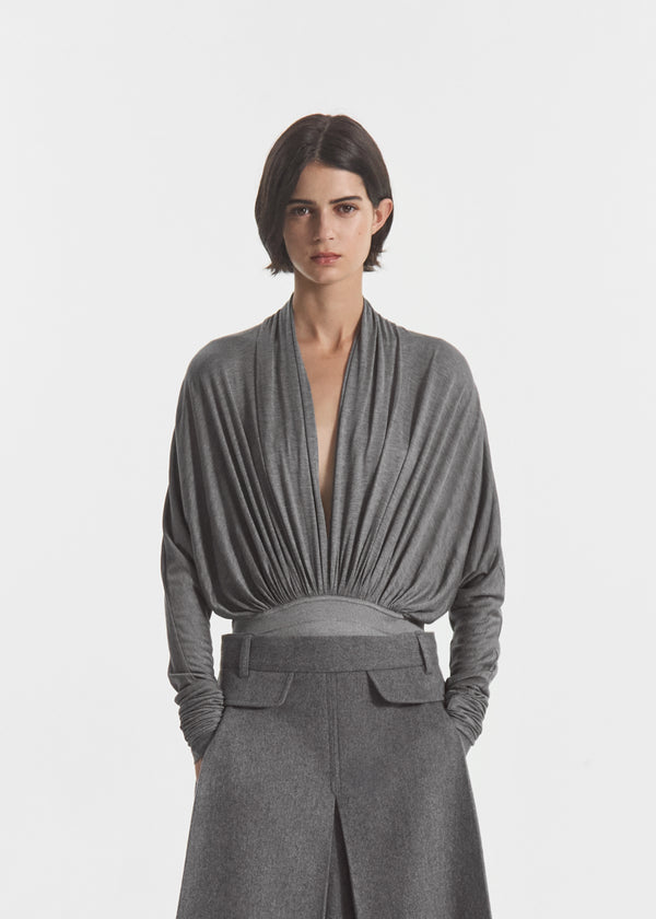 Gathered Bodysuit in Jersey - Grey, image 1 of 5
