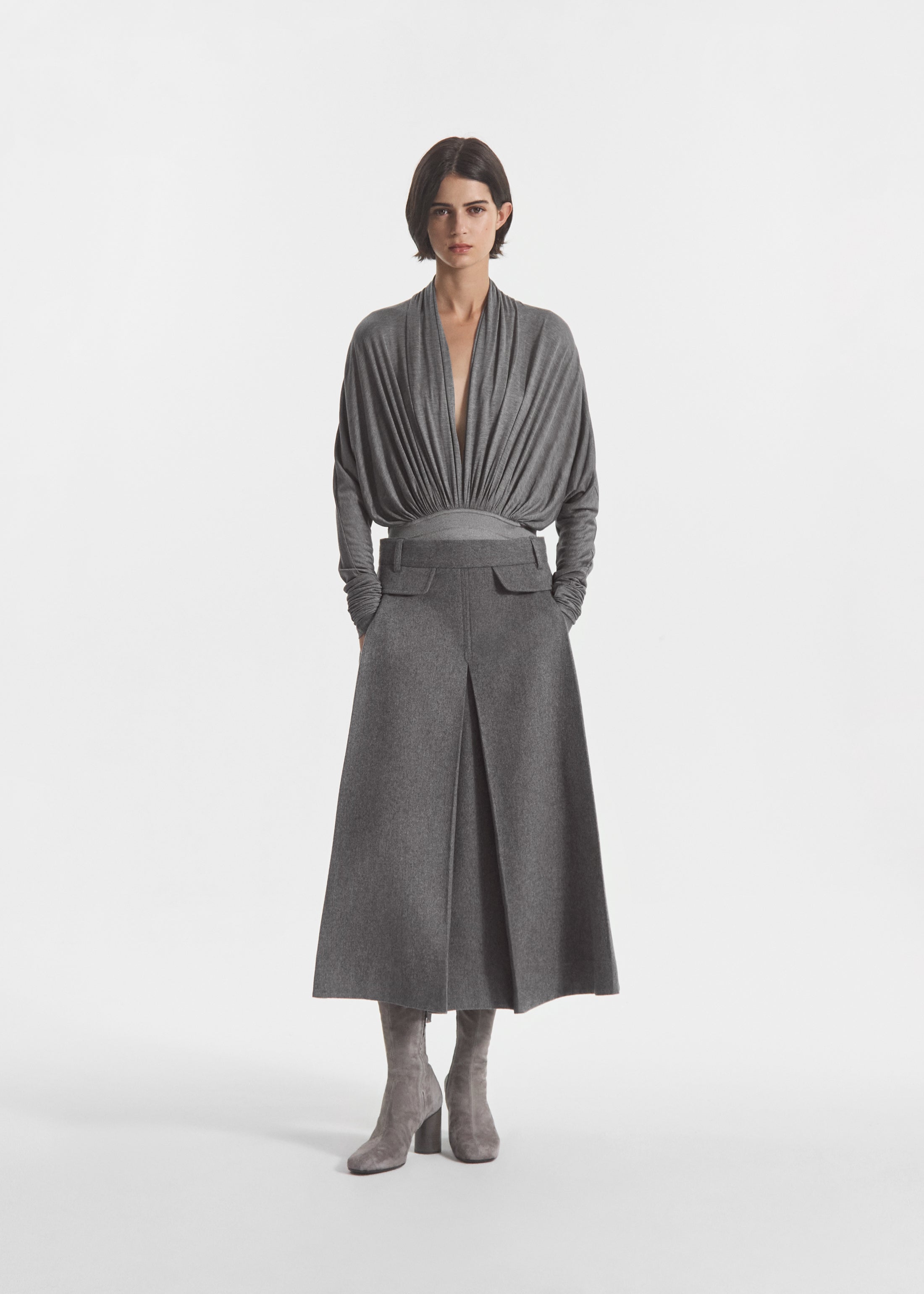 Gathered Bodysuit in Jersey - Grey, image 3 of 5