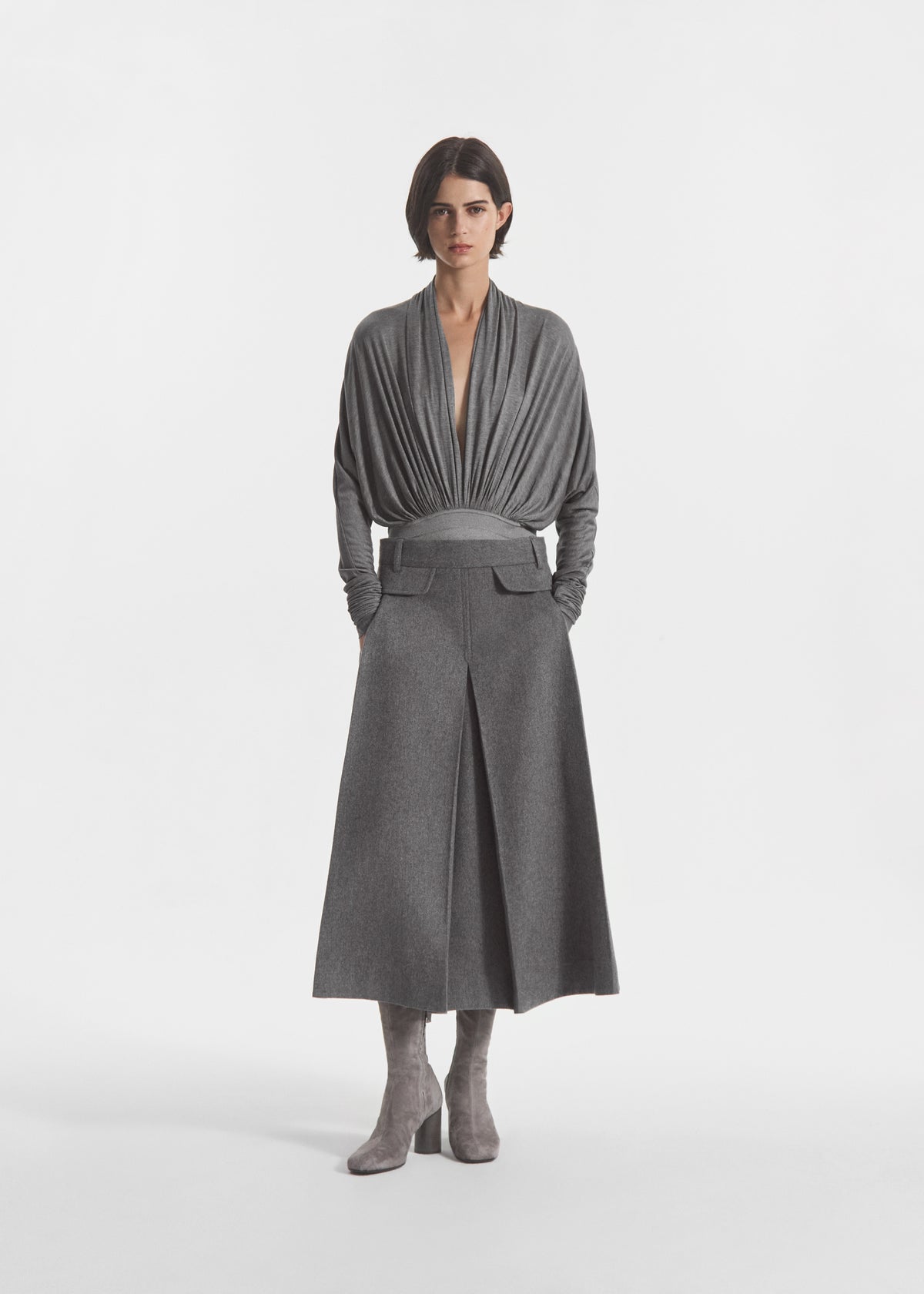 Front Pocket Skirt in Wool Cashmere - Grey Melange, image 4 of 6