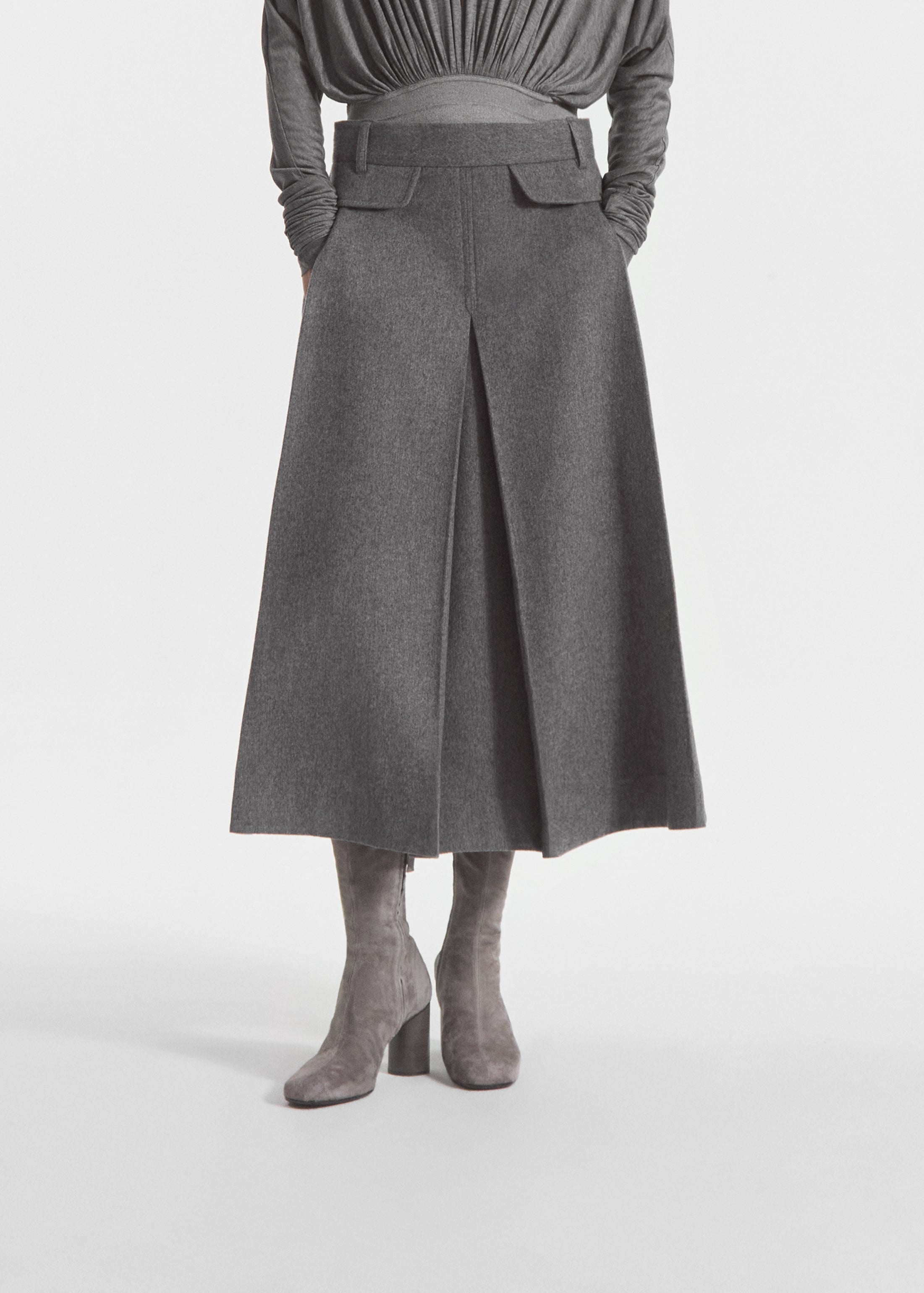 Front Pocket Skirt in Wool Cashmere - Grey Melange, image 1 of 6