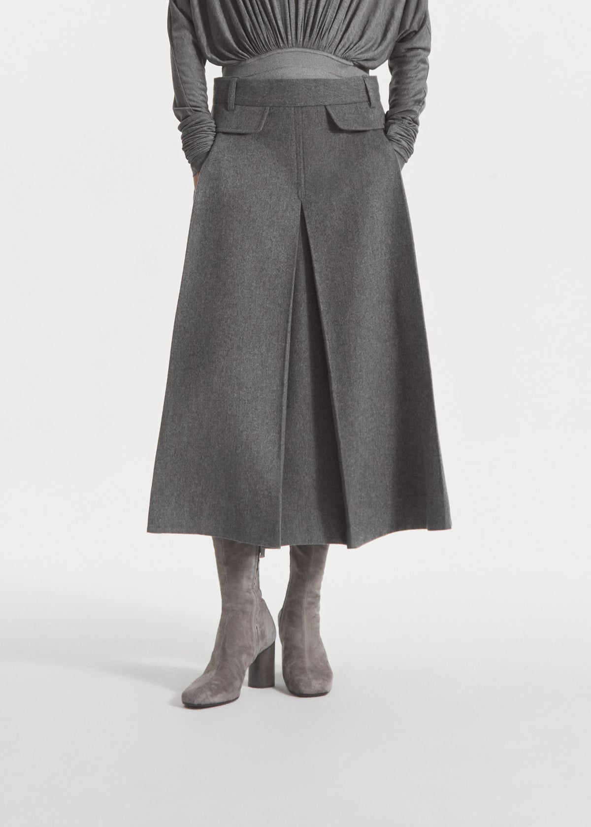 Front Pocket Skirt in Wool Cashmere - Grey Melange, image 1 of 6