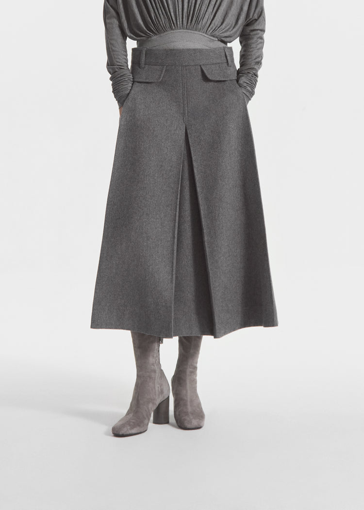 Front Pocket Skirt in Wool Cashmere - Grey Melange, image 1 of 6
