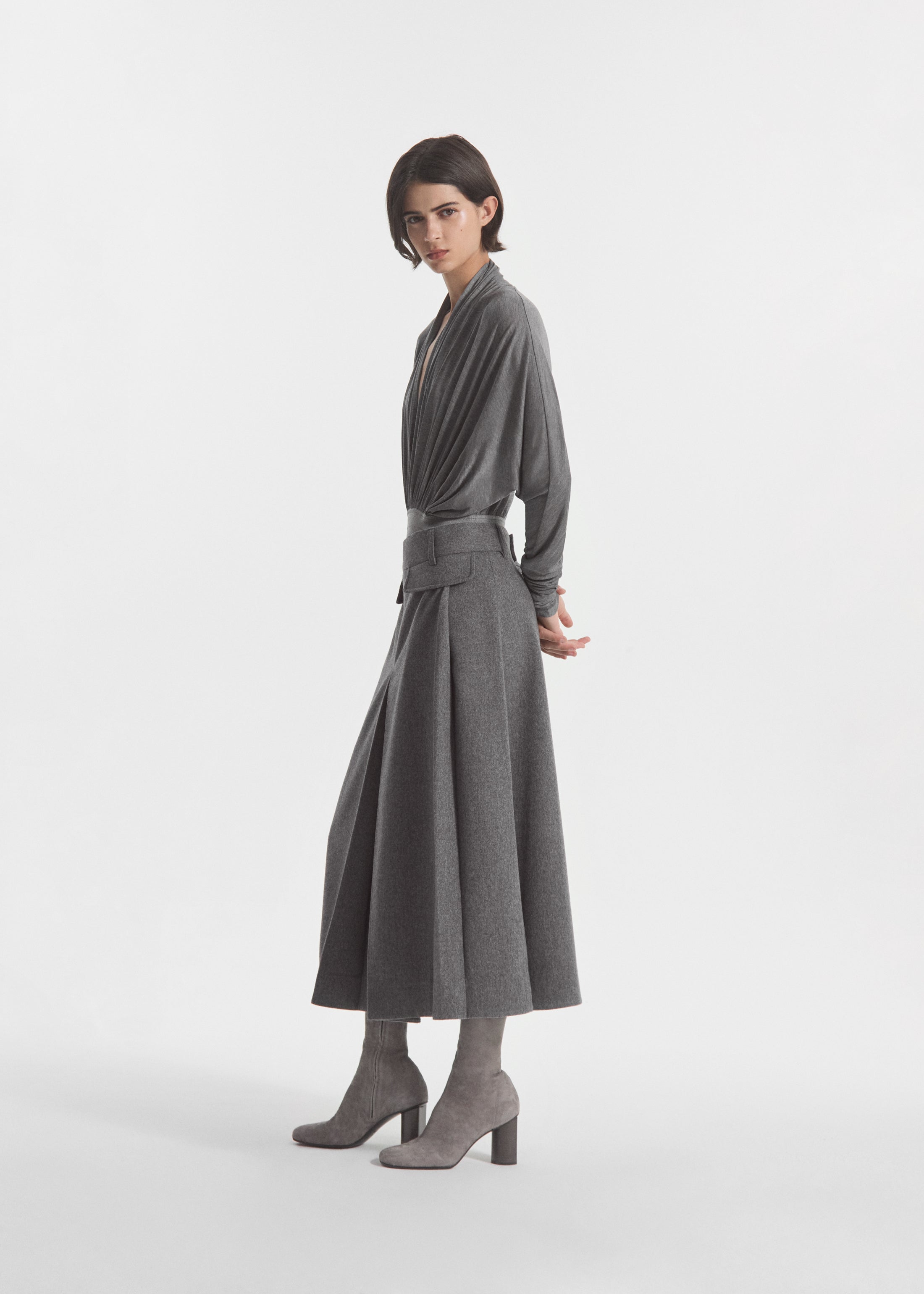Gathered Bodysuit in Jersey - Grey, image 2 of 5