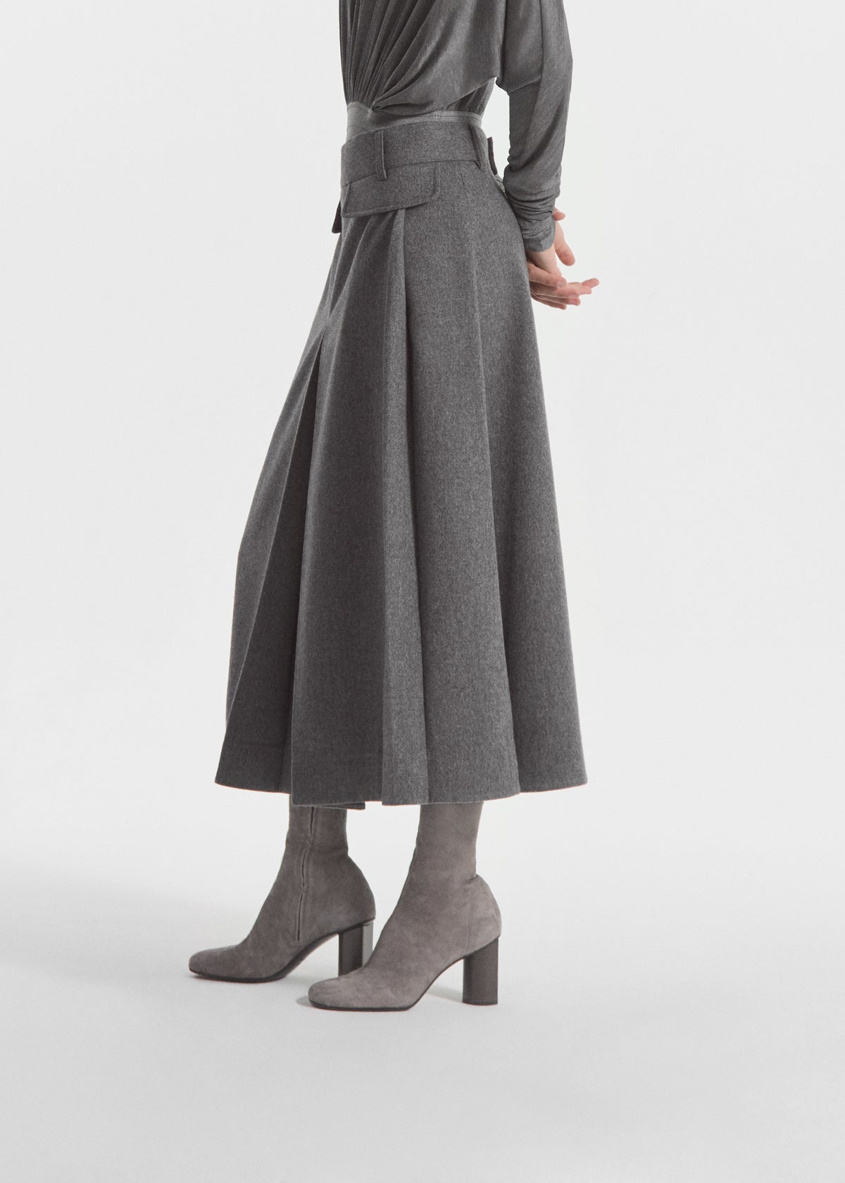 Front Pocket Skirt in Wool Cashmere - Grey Melange, image 2 of 6