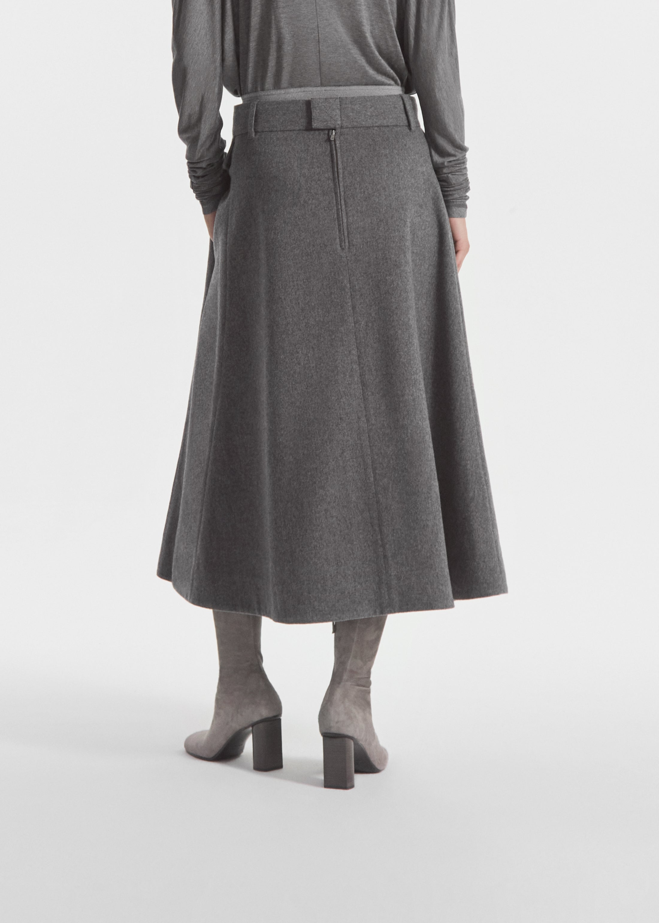 Front Pocket Skirt in Wool Cashmere - Grey Melange, image 3 of 6