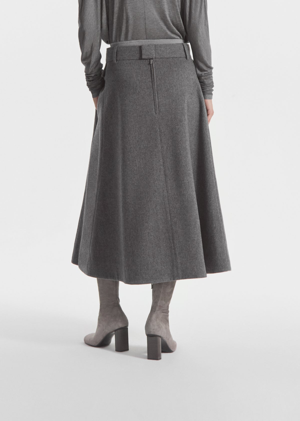 Front Pocket Skirt in Wool Cashmere - Grey Melange, image 3 of 6