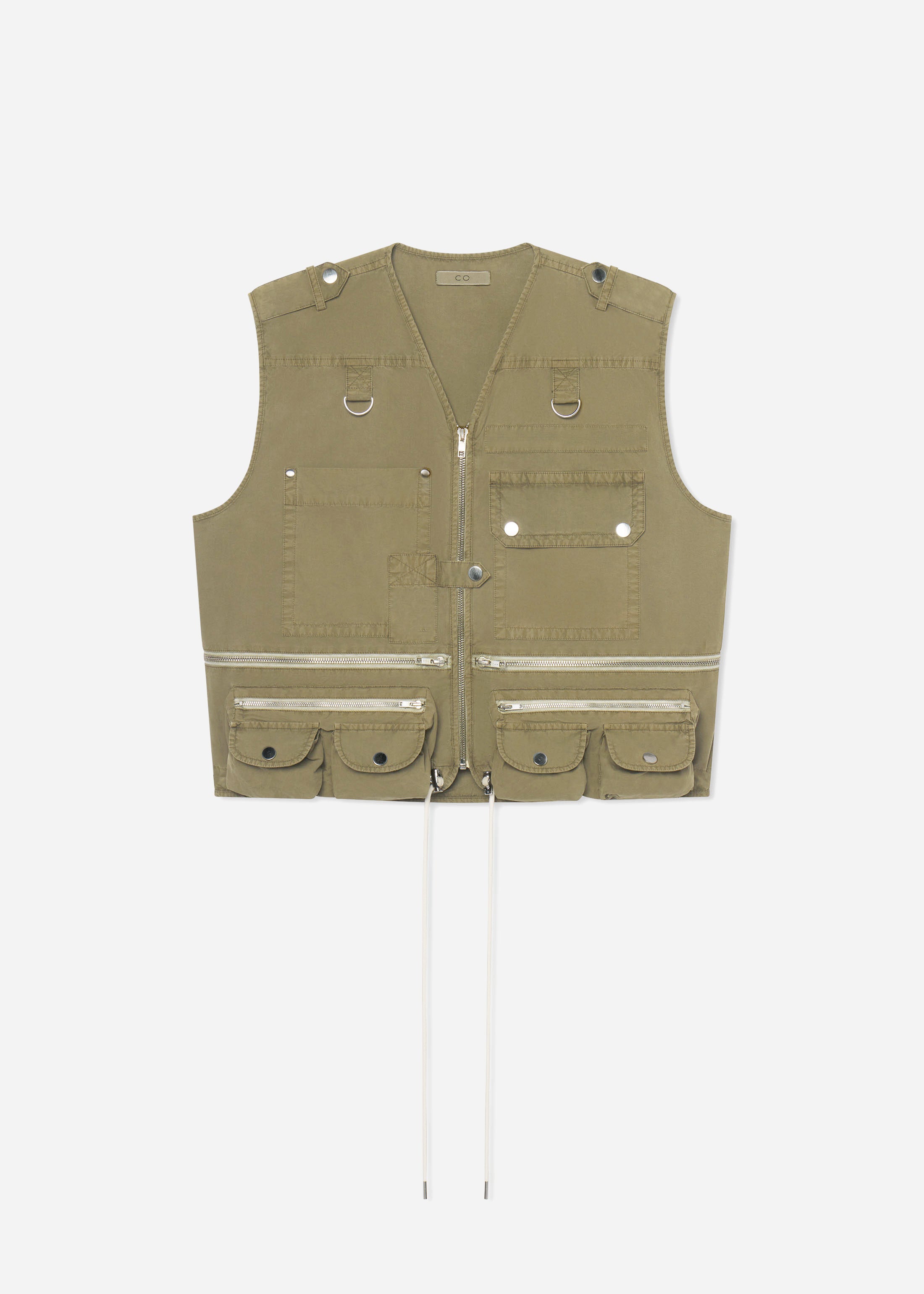 Garment-Dyed Utility Gilet Vest in Cotton - Olive